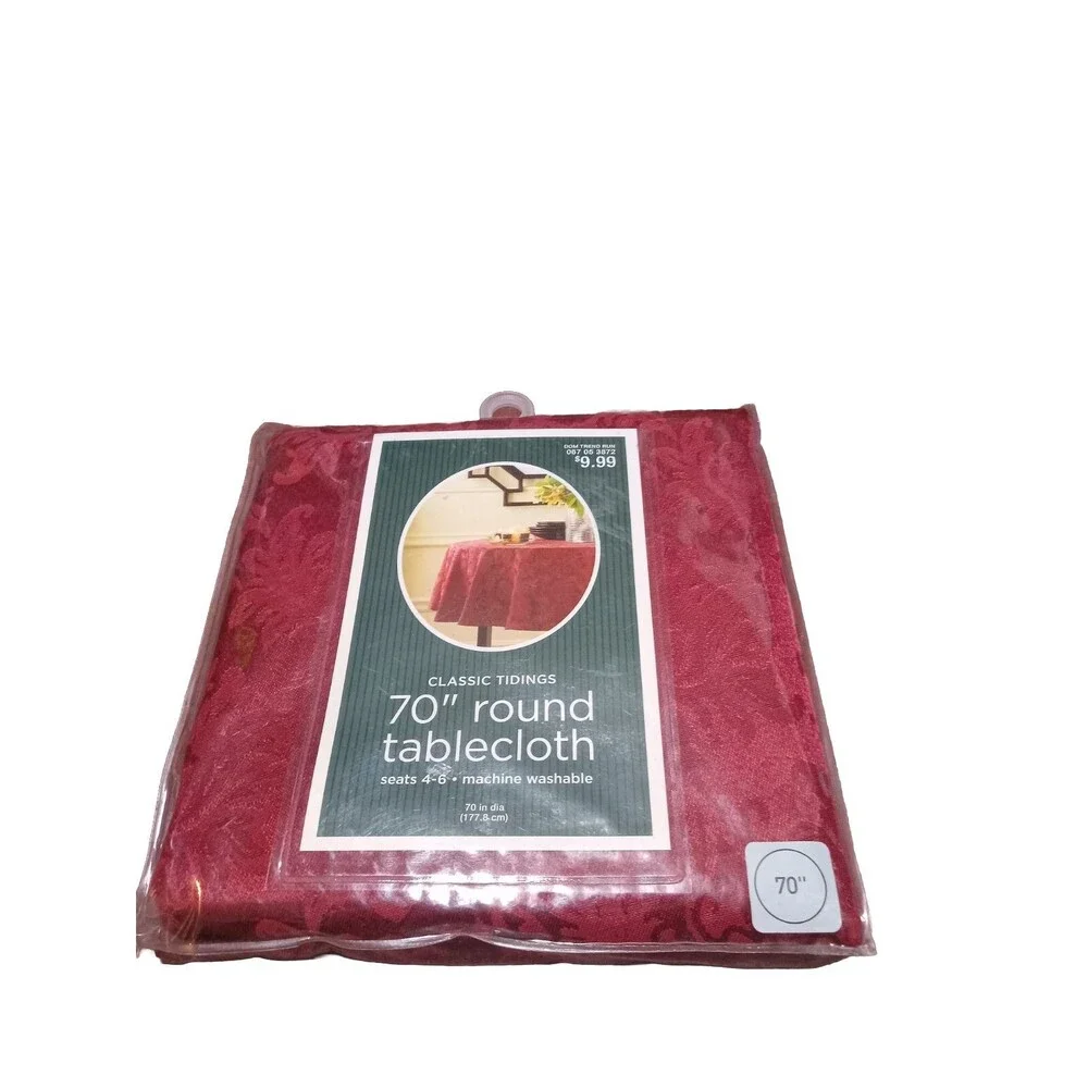 NEW Classic Tidings Red Leaf Design Machine Wash Round Fabric Tablecloth 70
